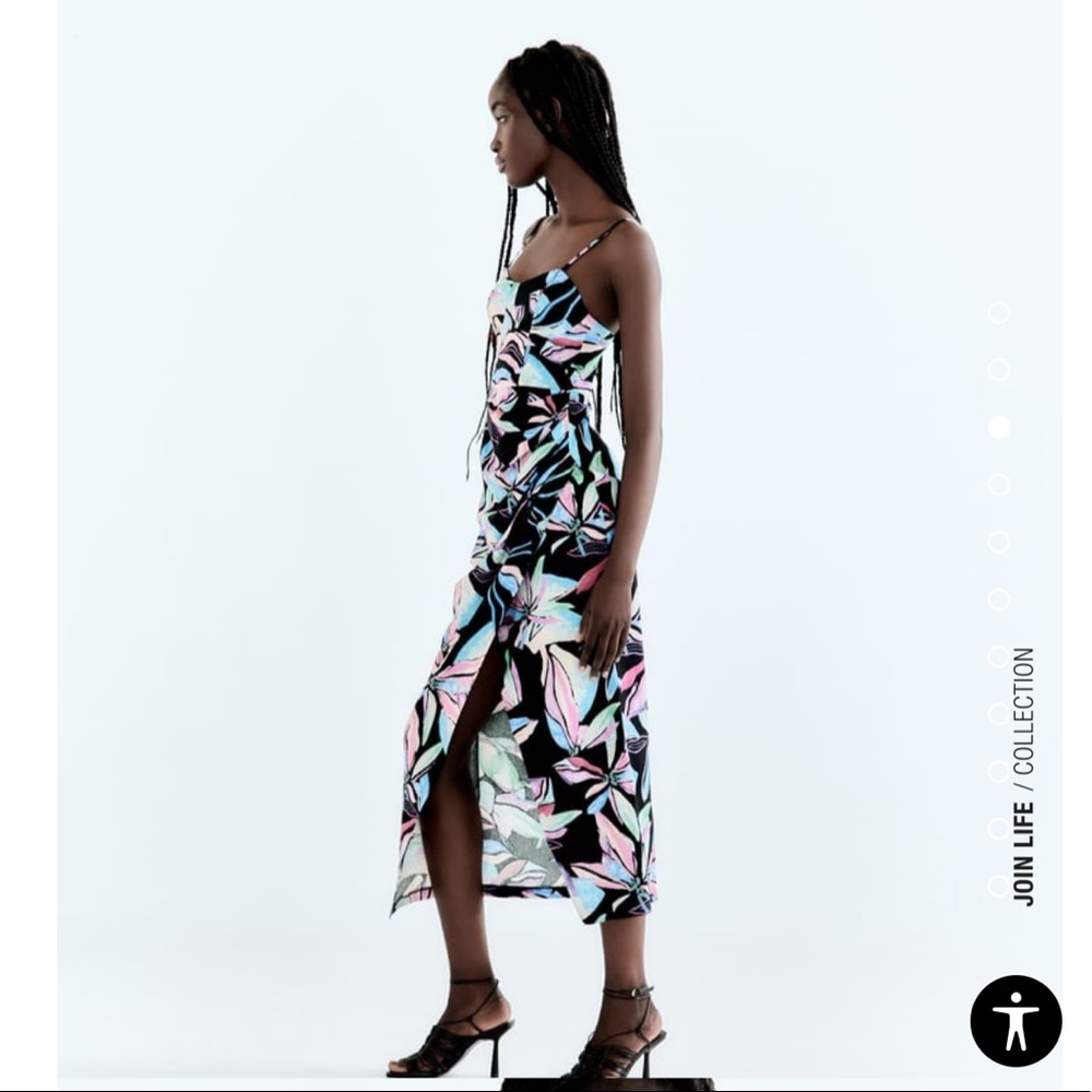 LINEN BLEND TROPICAL PRINT CORSET DRESS from Zara